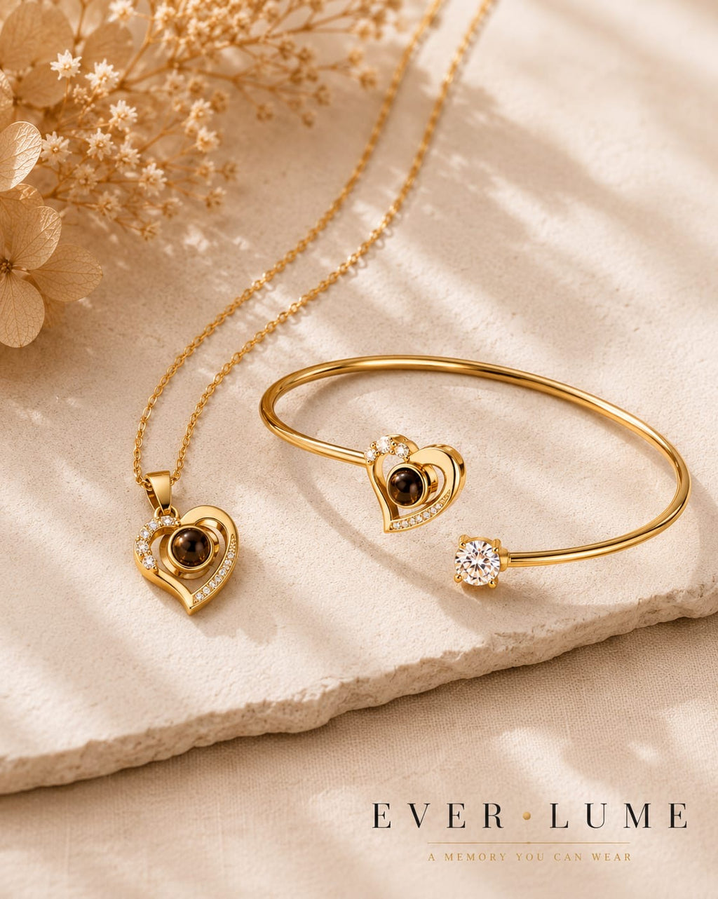 ForEver Heart Set bangle held to the light, projecting the hidden photo