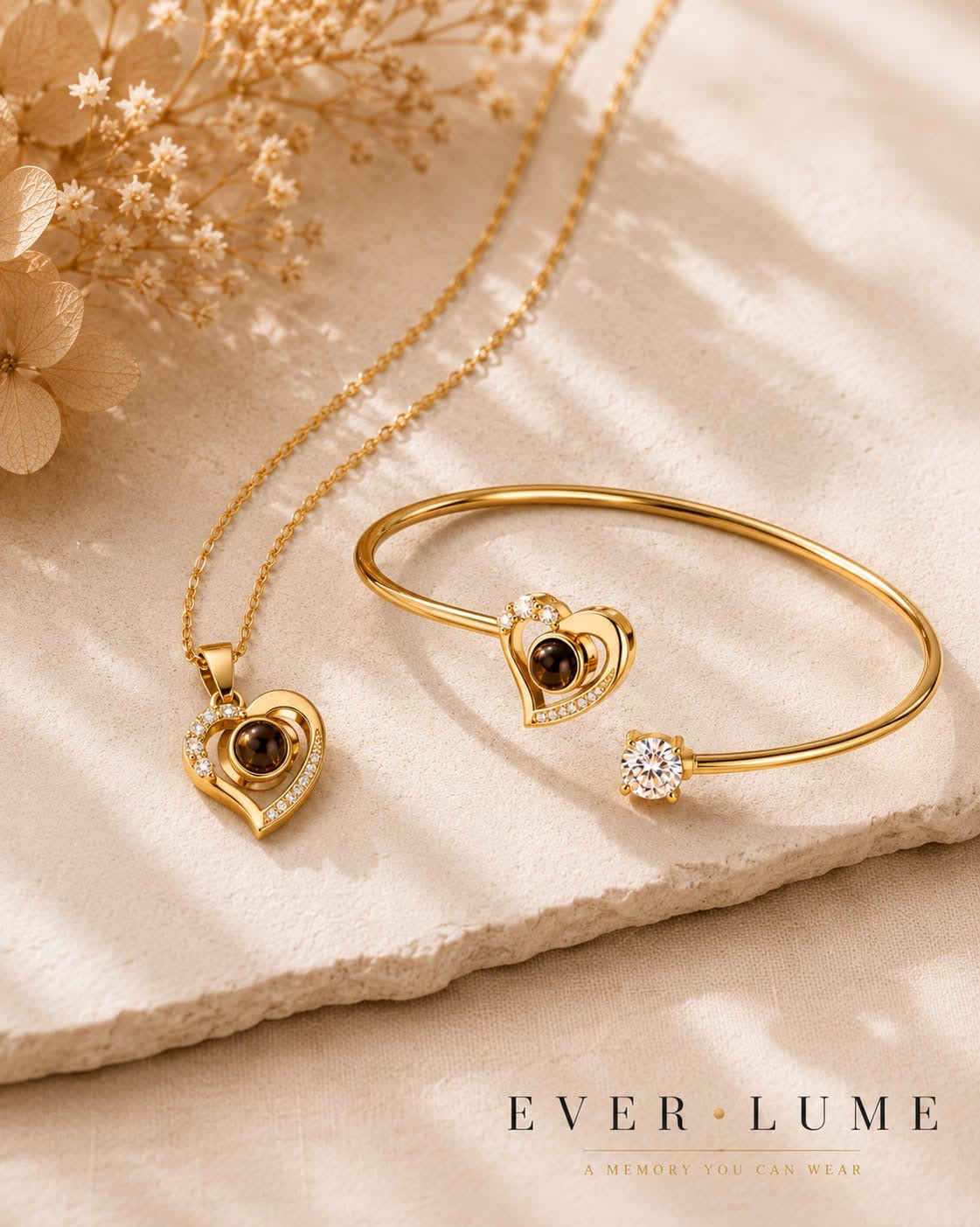ForEver Heart Set bangle held to the light, projecting the hidden photo