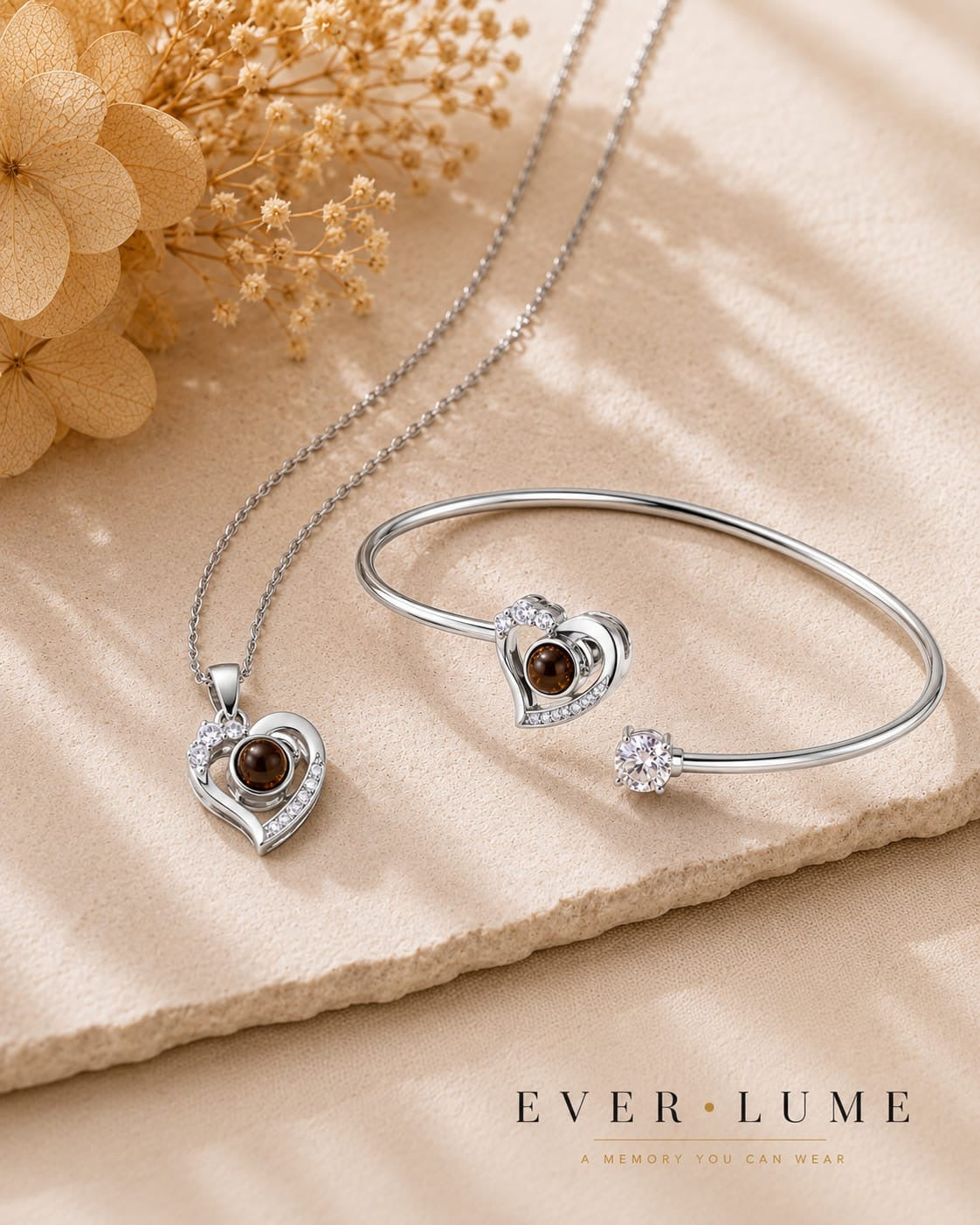 The ForEver Heart Set — gold hidden photo necklace and bangle worn together